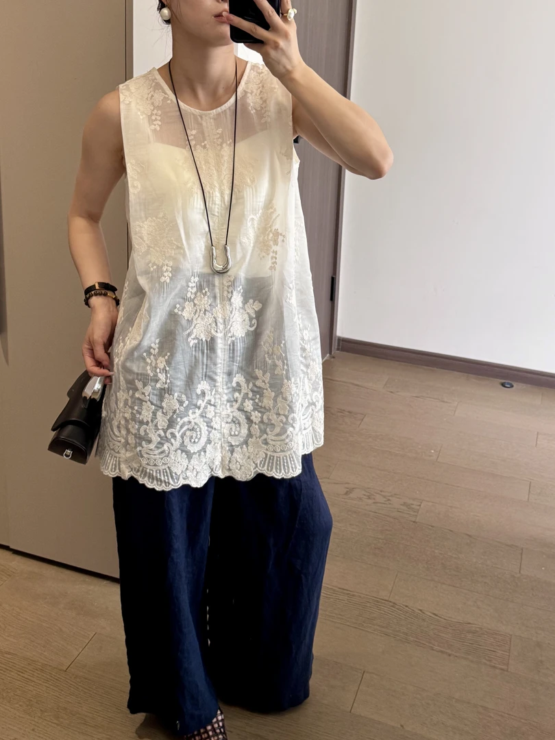 （棉+天丝）2025夏季新款绝美露背无袖背心  圆领气质重工小衫