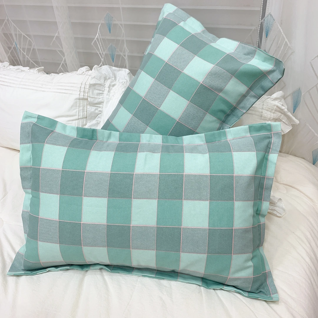 【格影绿】加厚纯棉细纱粗布枕套一对装48X74吸汗透气四季通用
