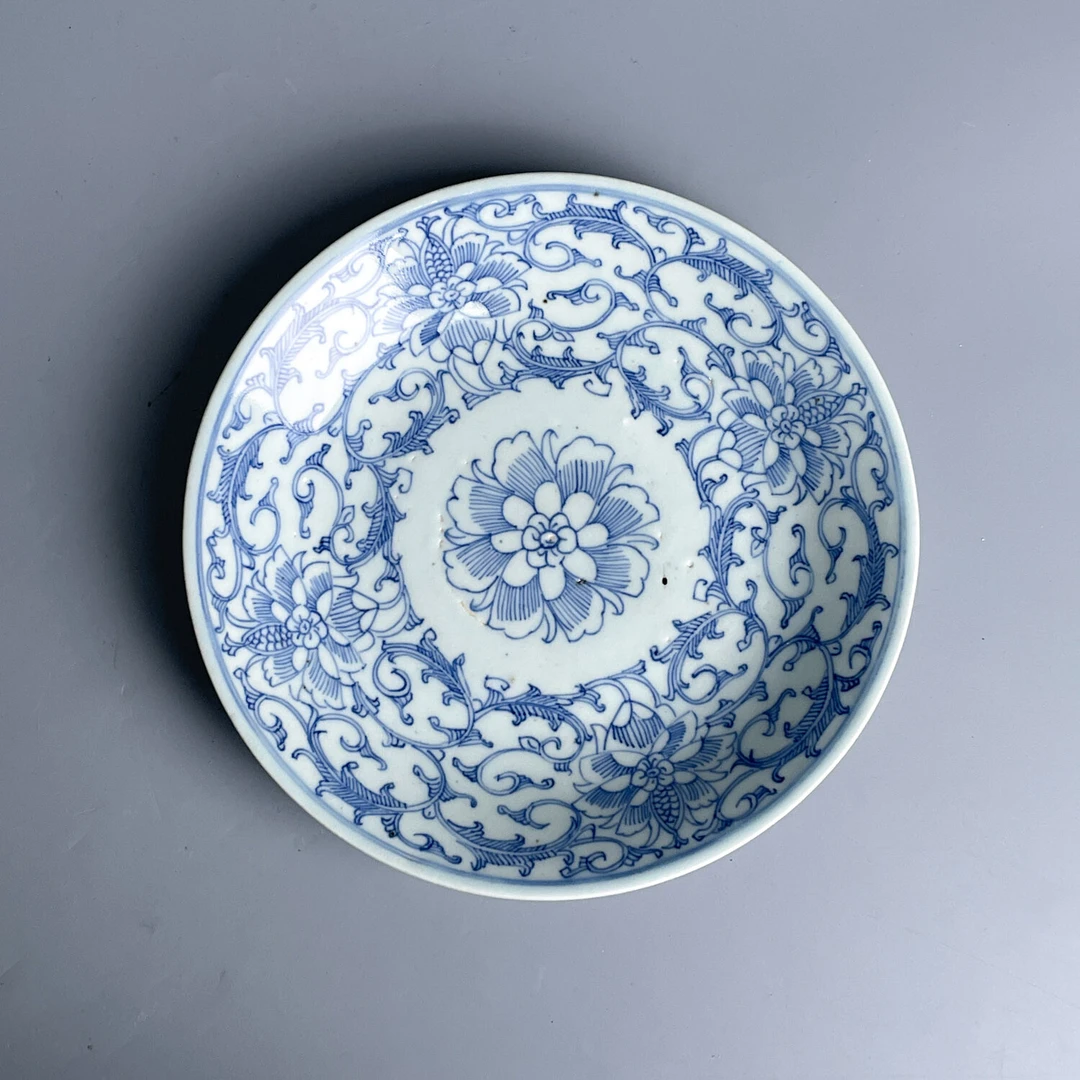 瓷器/古董/嘉庆青花缠枝莲盘M25D6008289古董/收藏/绣花张