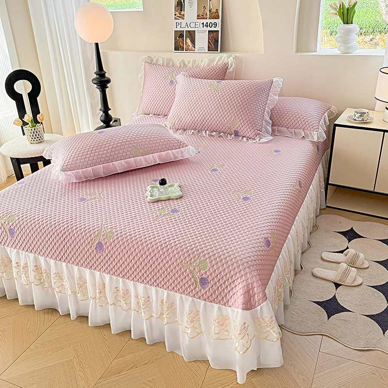 A类PE高分子刺绣款冰豆豆凉席三件套夏季凉感冰丝席公主风空调席