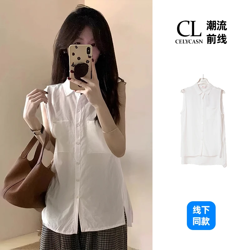 春7JB3898#夏季新款时尚无袖女士休闲立领气质宽松舒适衬秋