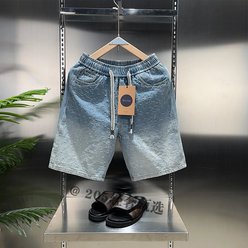 【轻奢】夏季薄款男士牛仔短裤宽松直筒时尚潮流休闲百搭水洗五分裤