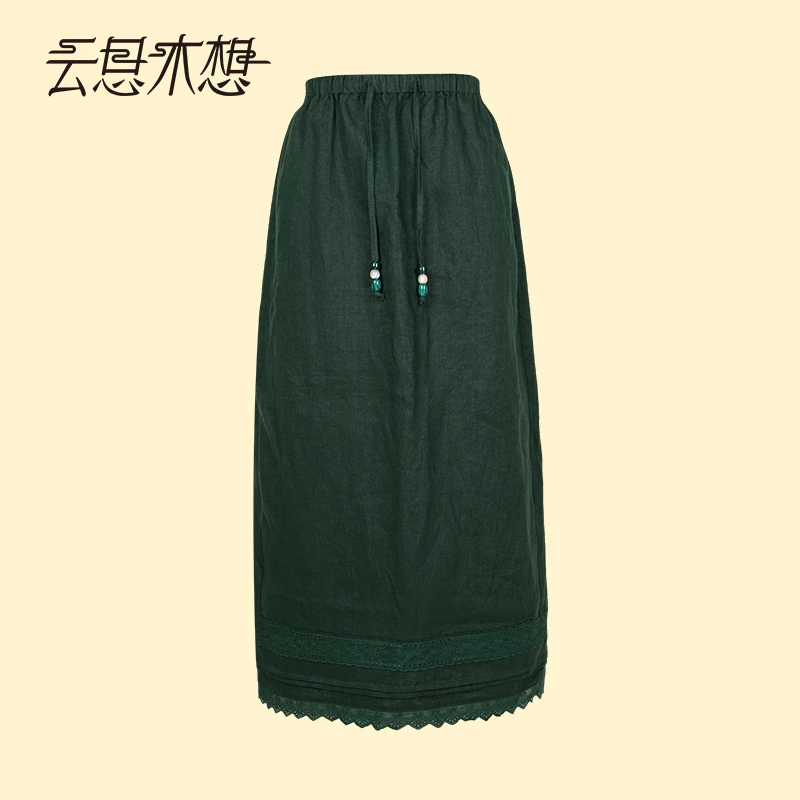 Ysimo-X云思木想 云梦添花 镂空蕾丝橡筋腰亚麻半身裙13643