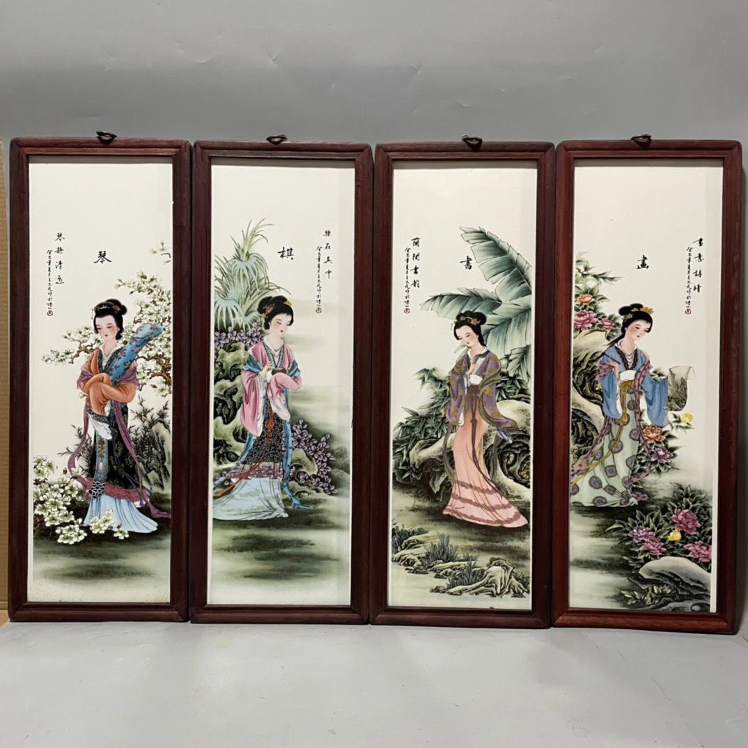 琴棋书画【高68厘米宽26厘米】名家四连屏瓷板画新中式客厅装饰