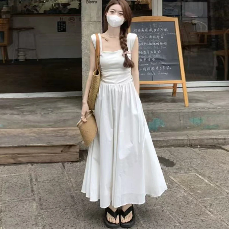 YML 白色中长款背心裙