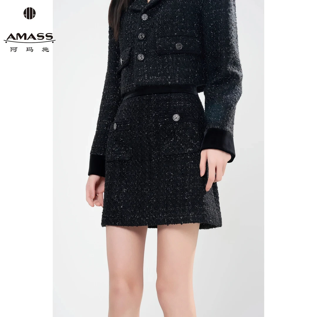 AMASS/阿玛施秋季新款知性洋气显瘦韩系百搭小香风半身短裙520035