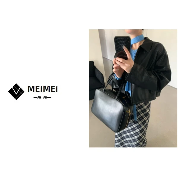 XMM.【廓形pu短款皮衣】时尚百搭潮流休闲外套气质轻奢女士黑E20016