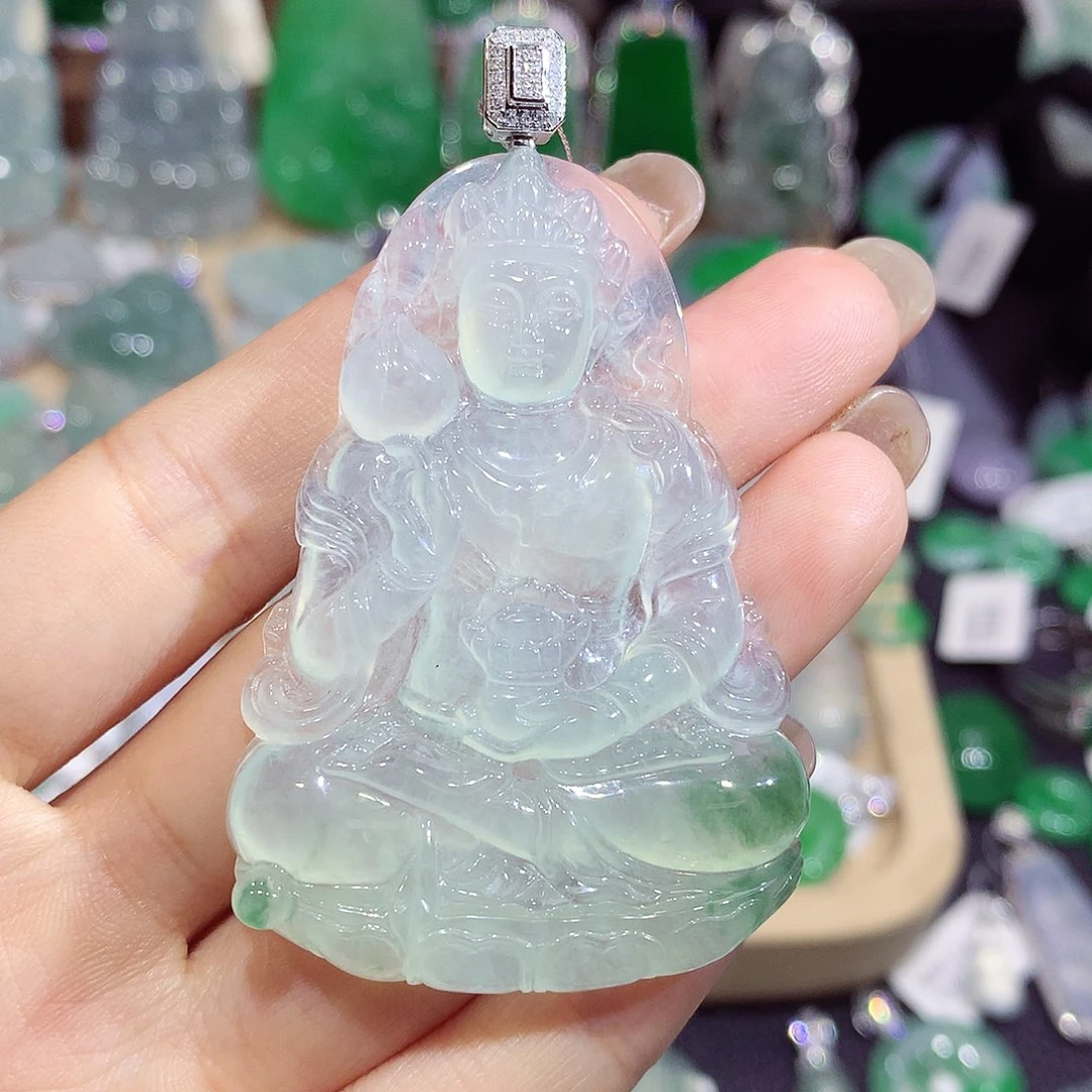 翡翠18K金镶嵌颈饰度母