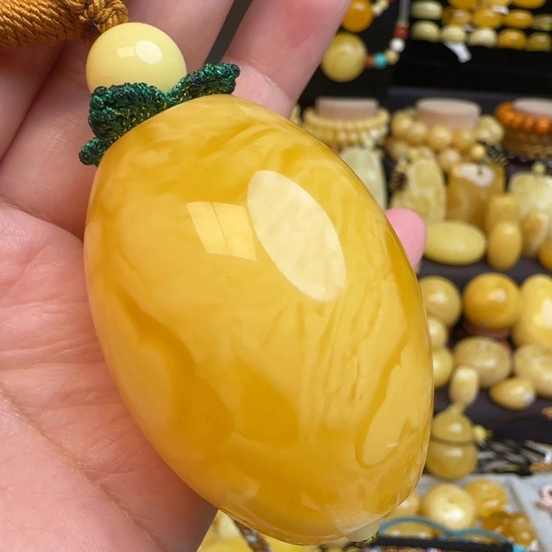 琥珀未镶嵌套链天然蜜蜡鼓珠吊坠