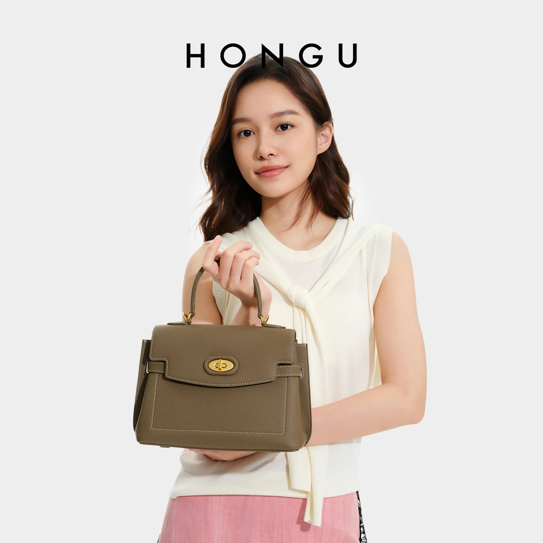 HONGU/红谷女包新款手拎单肩包手提包斜挎包通勤休闲头层牛皮包包