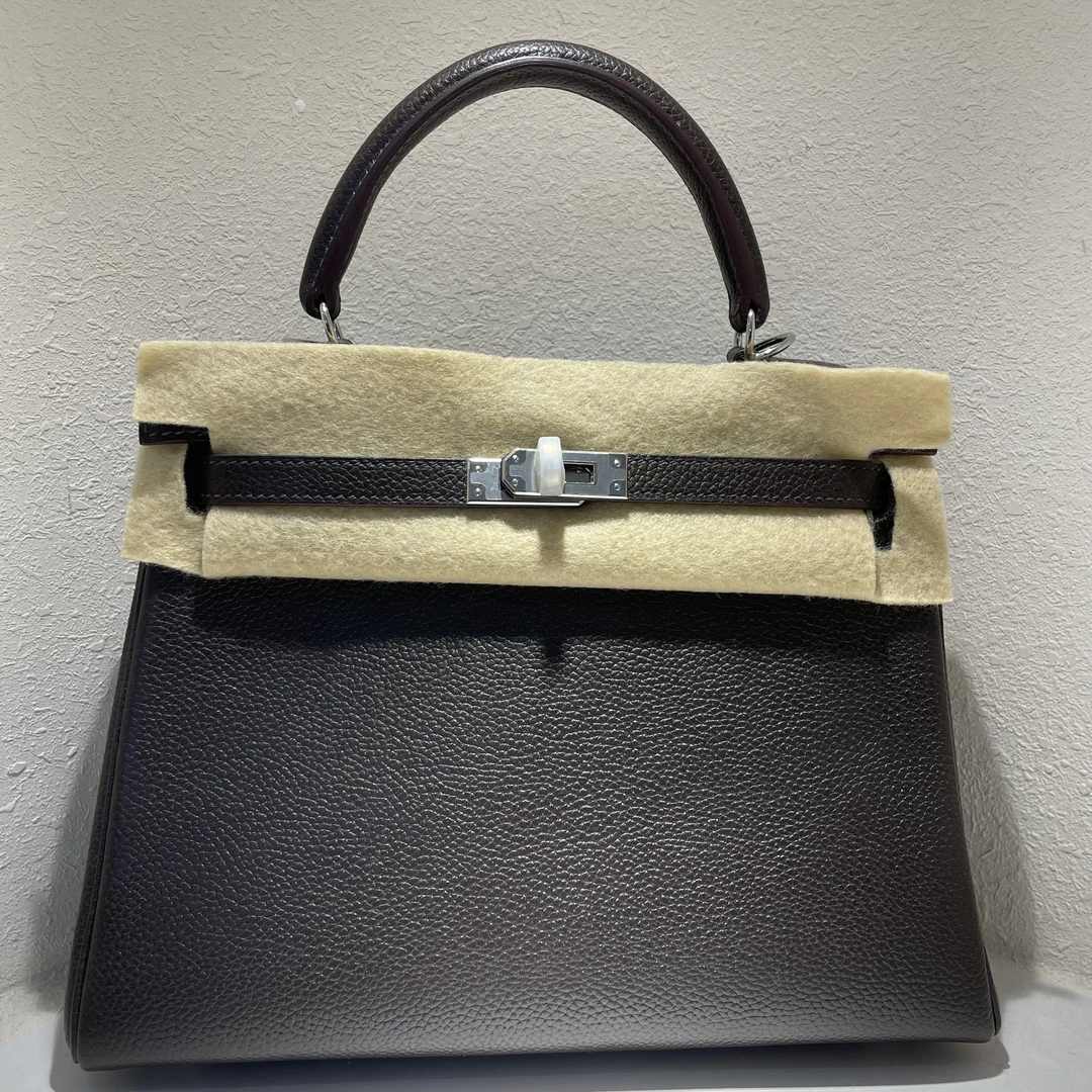 微瑕时尚气质百搭手缝蜡线单肩斜挎原厂进口福宝皮内缝KL包包25cm