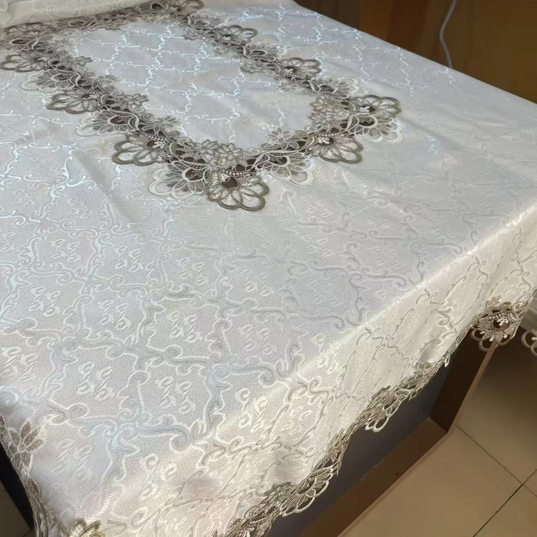 欧式奢华长方形茶几餐桌布家用高档台布咖色白菜花110*160