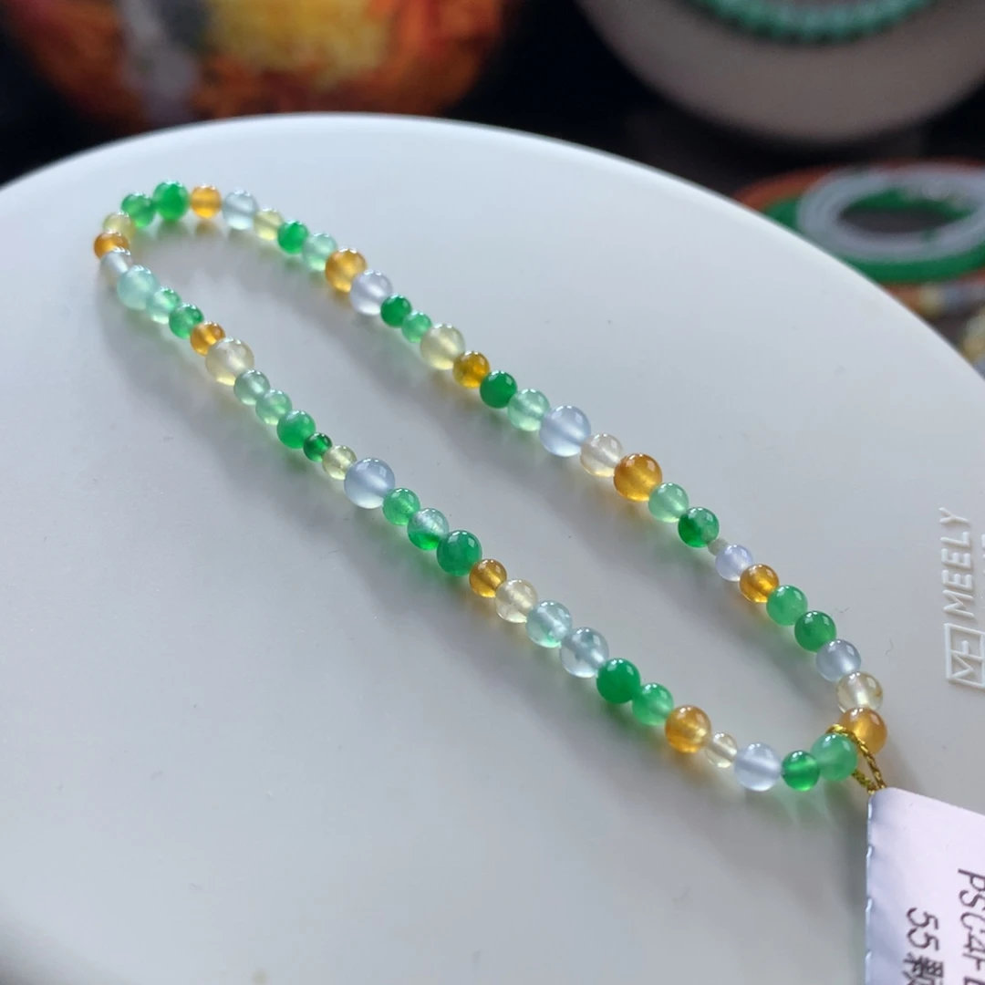 翡翠手链未镶嵌高冰浓色小多宝