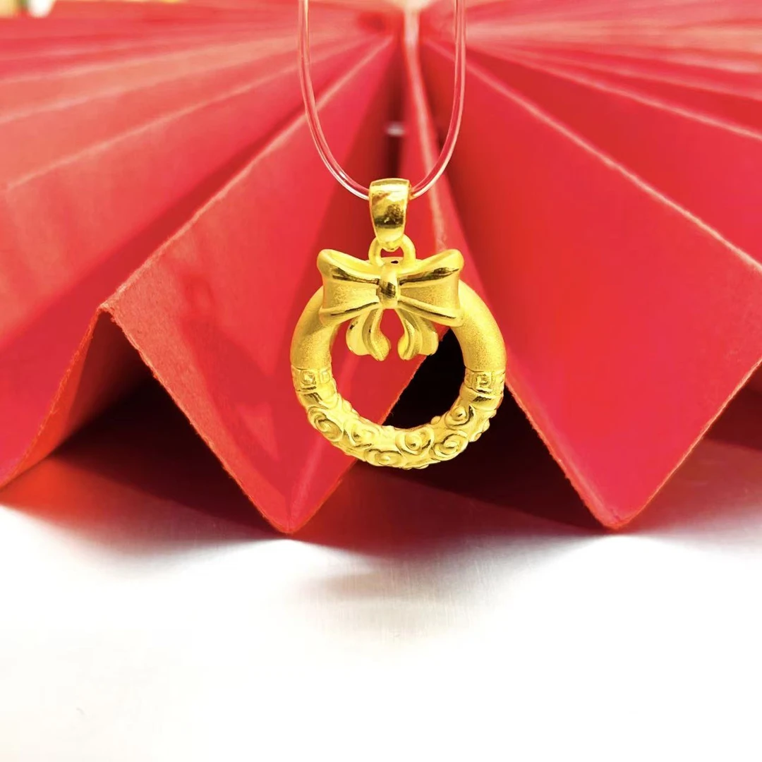 姐妹黄金  足金999蝴蝶结平安扣吊坠