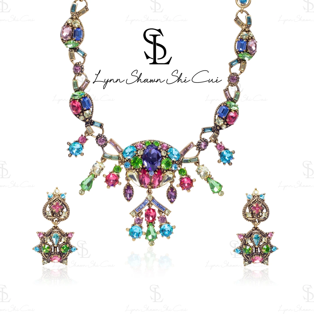 铜合金锆石项链 重工（稀有书册款）繁华如锦彩虹套装项链