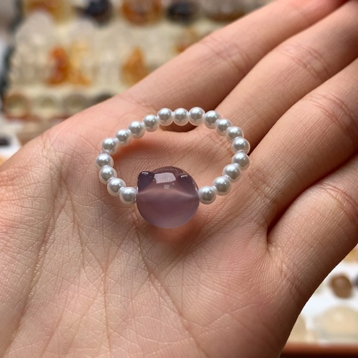 玛瑙/玉髓未镶嵌玛瑙紫猫头戒指