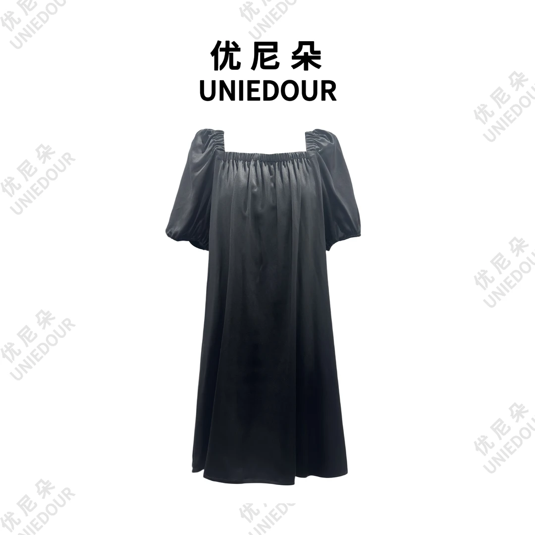 UNIEDOUR/优尼朵2025夏立体感慵懒风泡泡袖时尚连衣裙8017