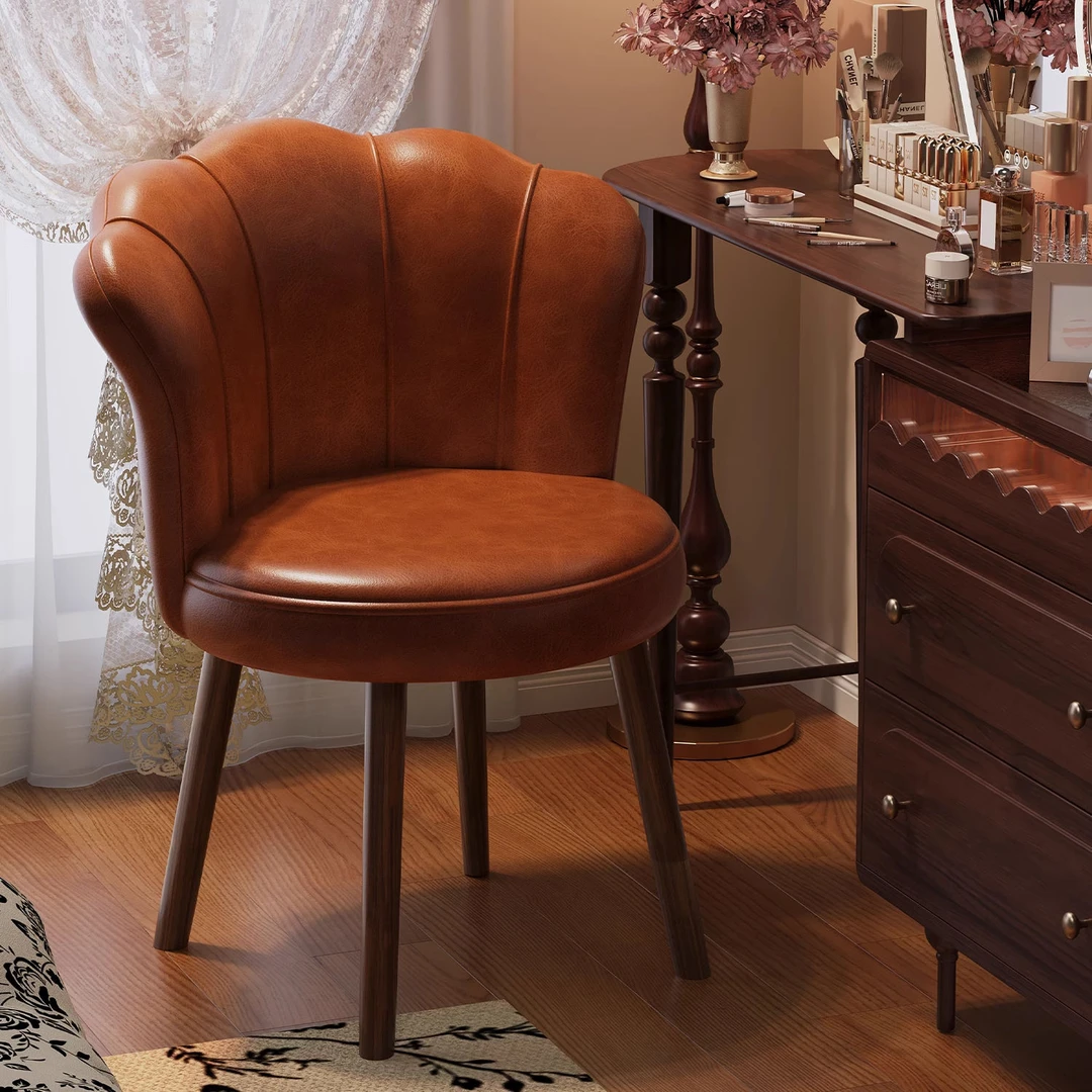 中古风实木化妆凳家用旋转化妆椅梳妆台椅子靠背凳子女生卧室轻奢