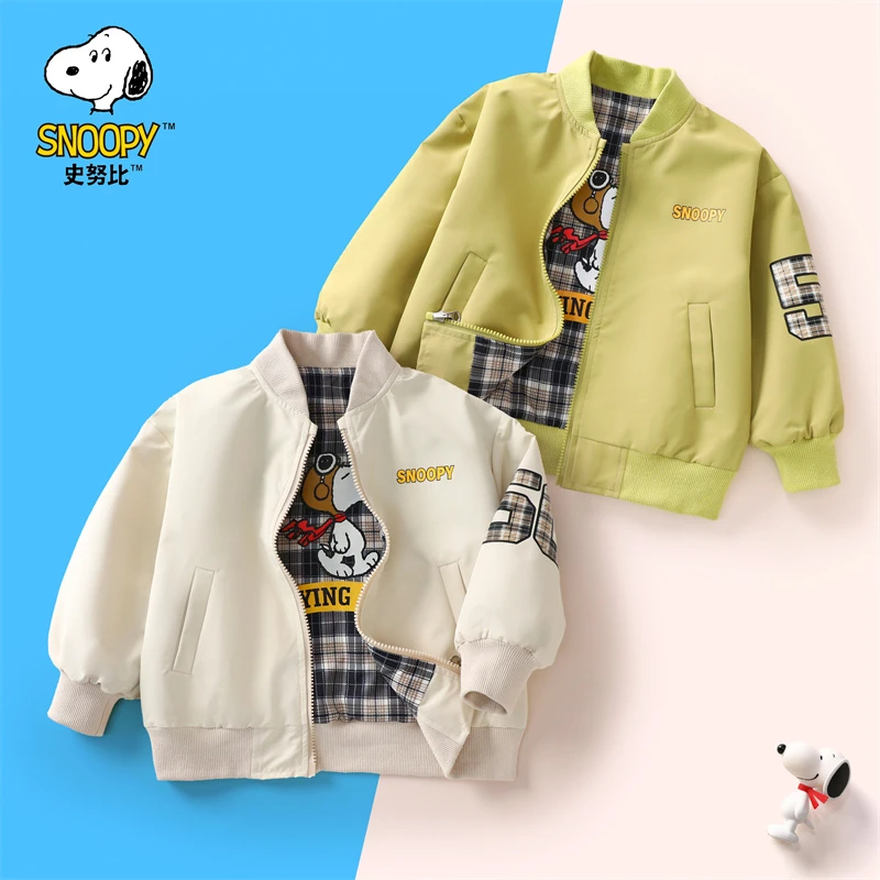 Snoopy/史努比SXM1332儿童新春格子棒球服夹克两面穿外套