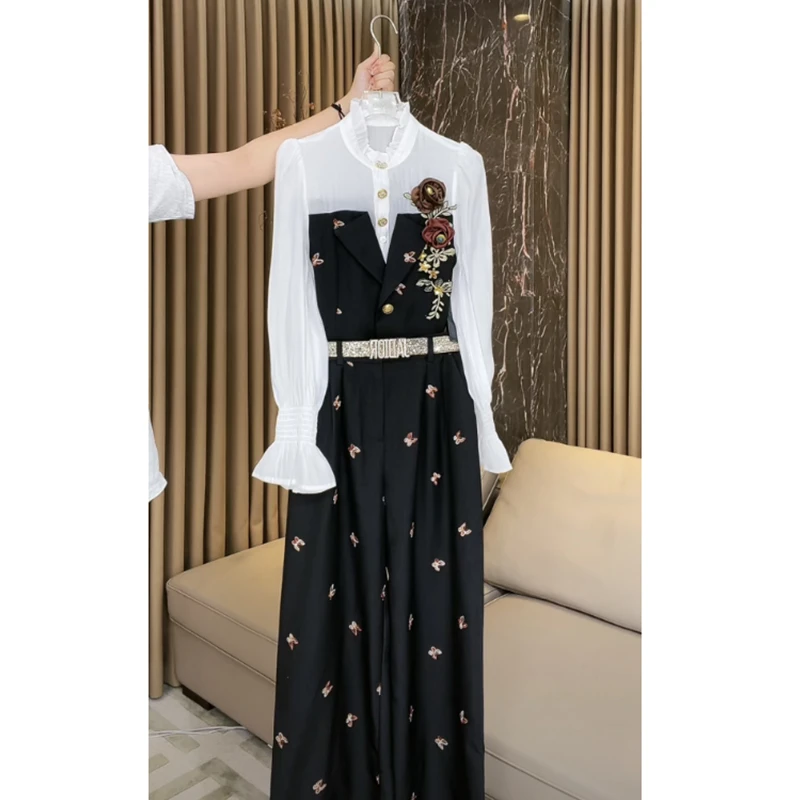 芙娜妮法式设计感套装时尚秋季不规则复古夏季长裤两件套F2431691