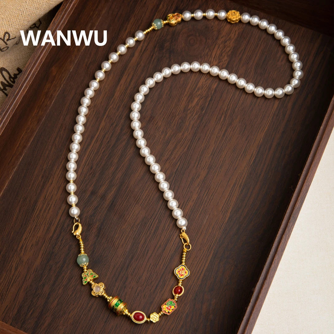 合金仿珍珠项链 【珍珠多宝】晚湖新中式旗袍配饰珍珠项链女国风