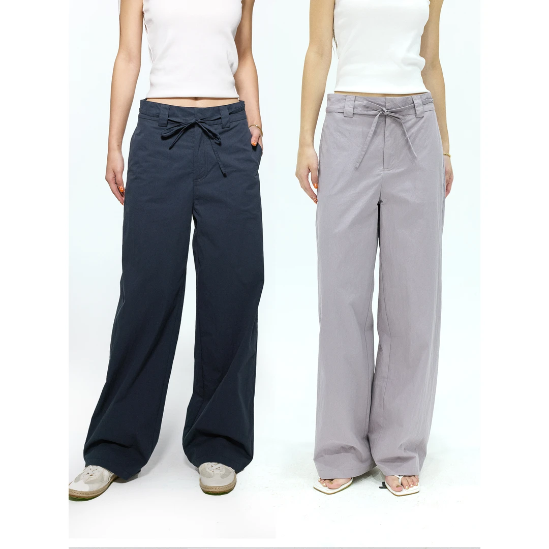 Gowireless7/18 20:00 双色棉质中腰直筒宽松休闲长裤