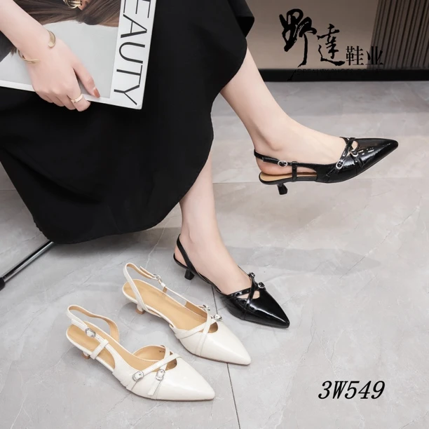 尖头中跟纯色一字带凉鞋细跟方头凉靴春季浅口气质半拖