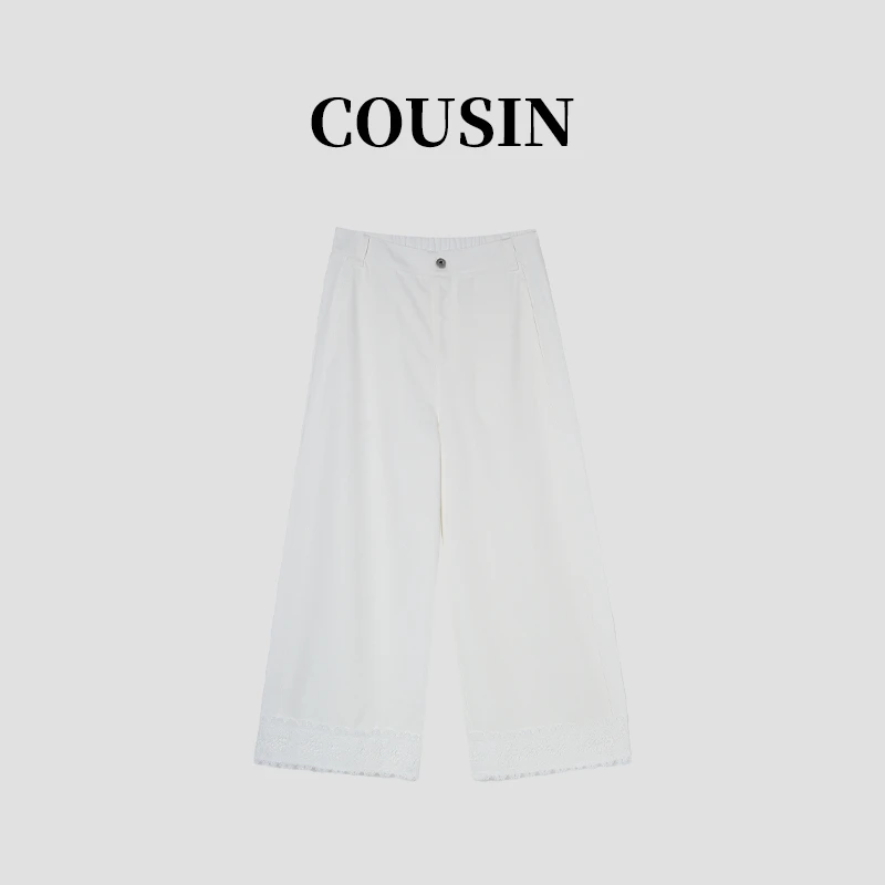 夏季重工花边拼接直筒花边裤子女  3099