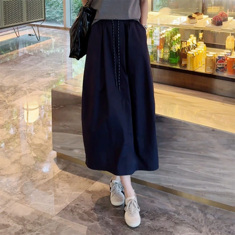 2025春秋新款茧型花苞裙女韩系风时尚抽绳松紧腰遮肉显瘦半身裙潮