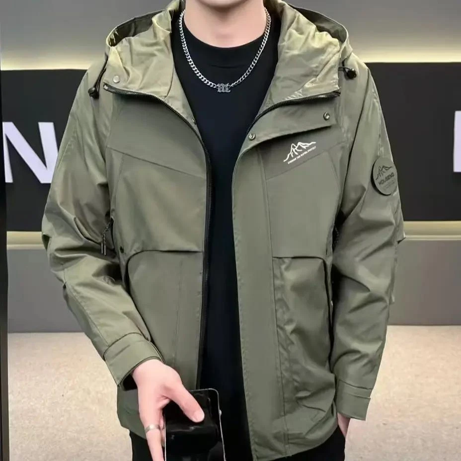 春秋男士薄款连帽工装休闲夹克户外运动痞帅百搭宽松防风运动外套