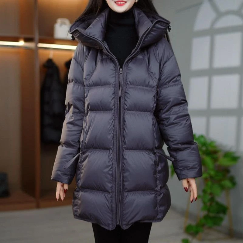 中长款羽绒服女2025新款冬装时尚加厚哑光免洗保暖白鸭绒翻领外套