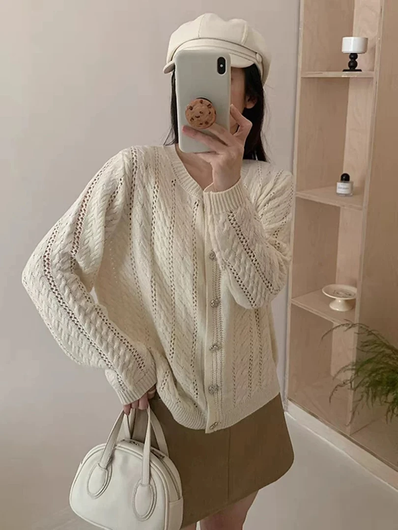 3026九炫韩版女装绞花纯色百搭长袖秋季春秋上衣设计感