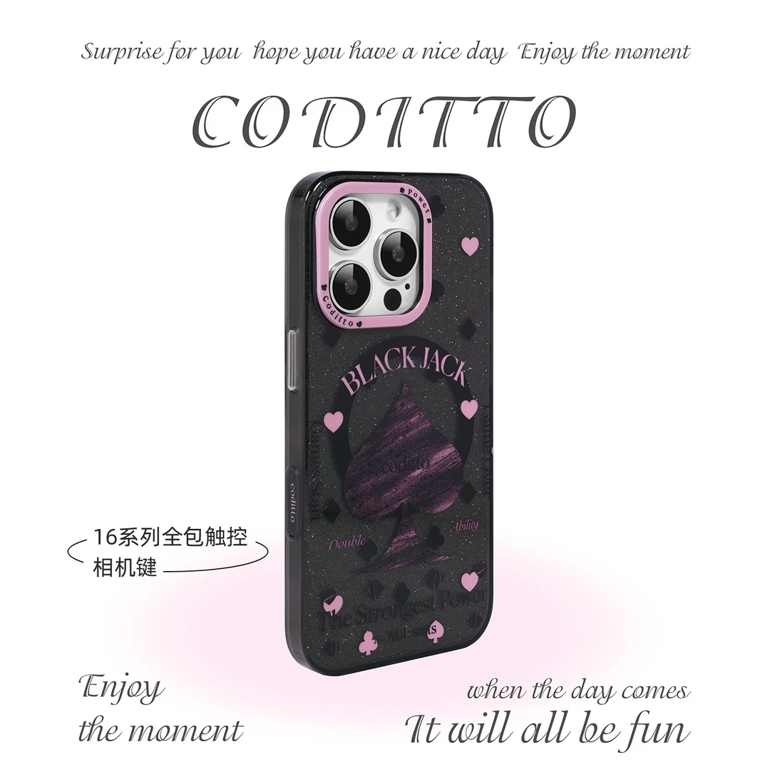 coditto黑桃权利带相机按键双层磁吸适用苹果16promax手机壳少女
