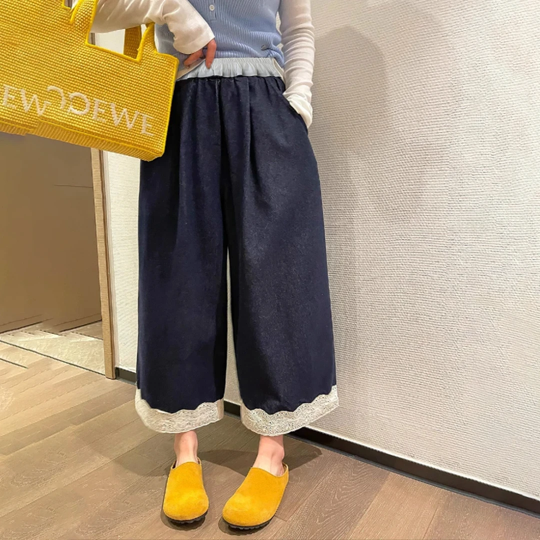 女童裤子2025夏季新款女孩撞色时尚休闲宽松九分裤中大童阔腿裤薄