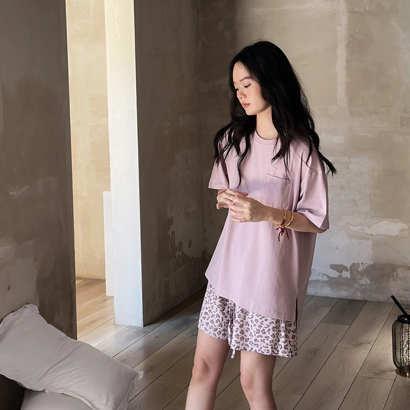 夏季睡衣女款春【凉感】纯棉薄款宽松短袖长裤休闲可外穿家居服套装