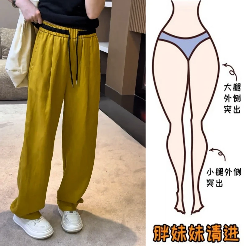 Aimeerosa/艾洛莎2025夏季薄款撞色腰头休闲裤宽松垂感阔腿裤长裤