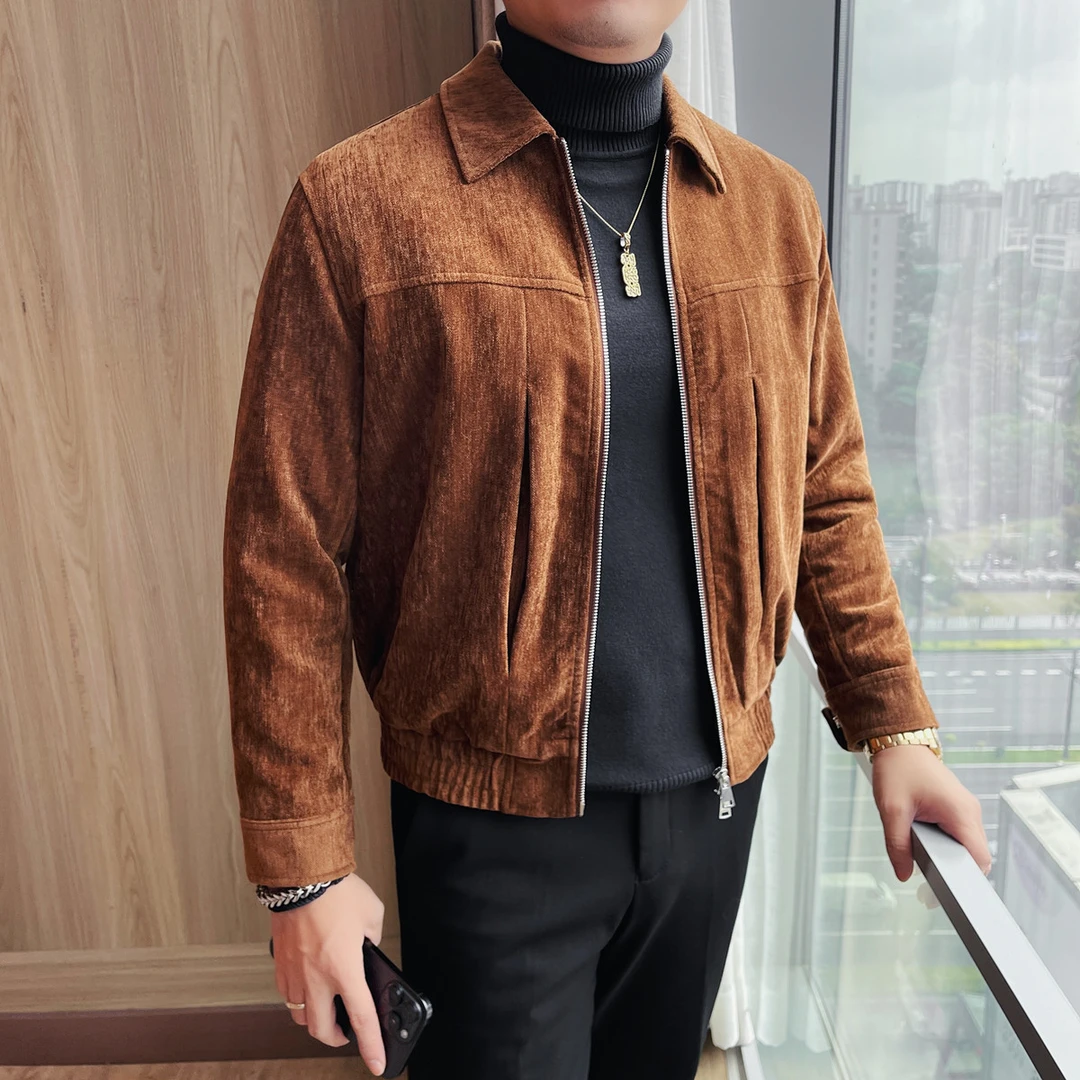 时尚男士翻领短款夹棉加厚夹克潮流修身休闲保暖上衣外套潮流男款