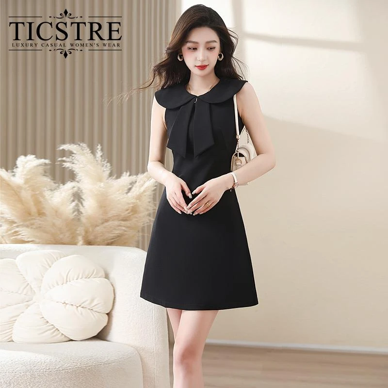 TICSTRE黑色无袖连衣裙女显瘦气质裙子轻奢高级感御姐名媛夏新款