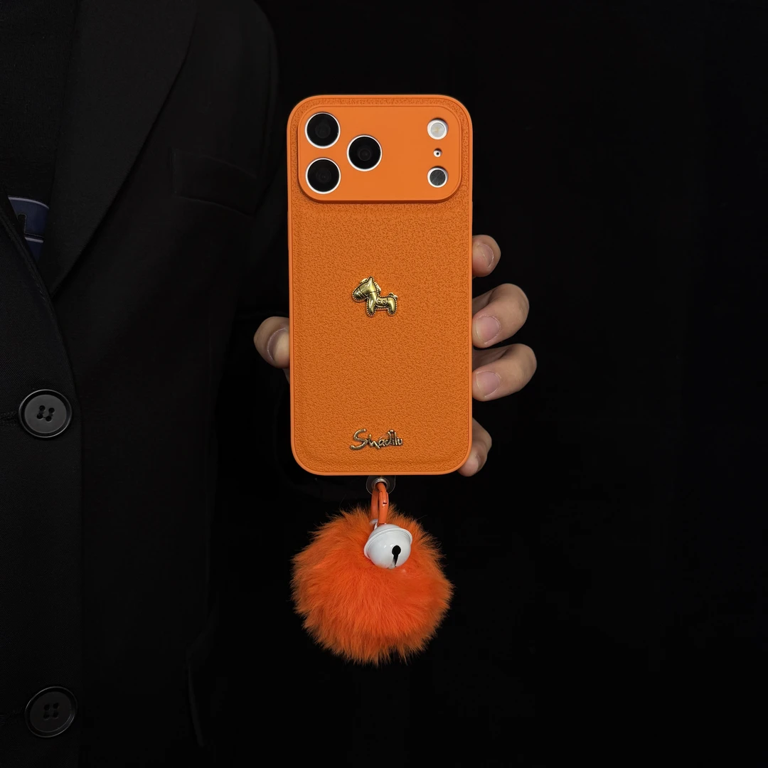 橙皮月坑纹立体金属马14适用苹果17promax手机壳iPhone16秋冬15女