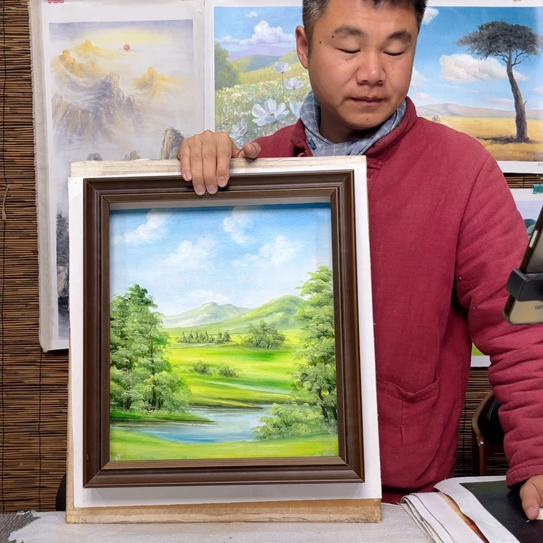 油画行路人小院绘画作品竞拍