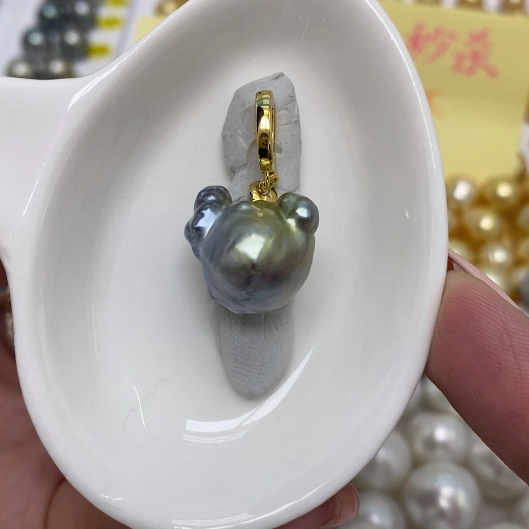 裸珠海水珍珠蓝雪贵族14+小熊头