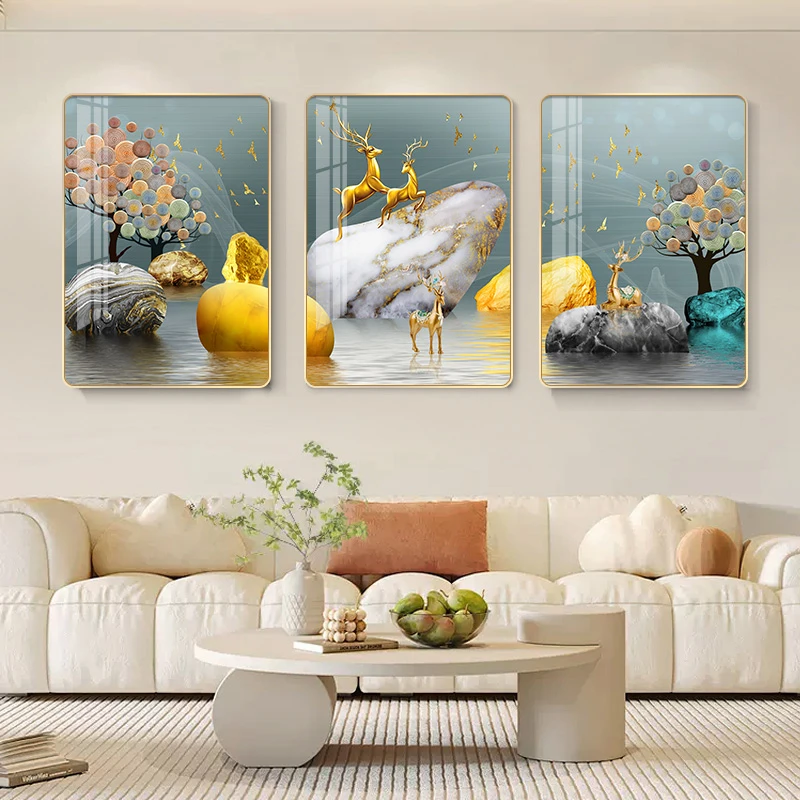S02金鹿瑞景现代装饰画客厅沙发装饰挂画高级感墙面装饰画