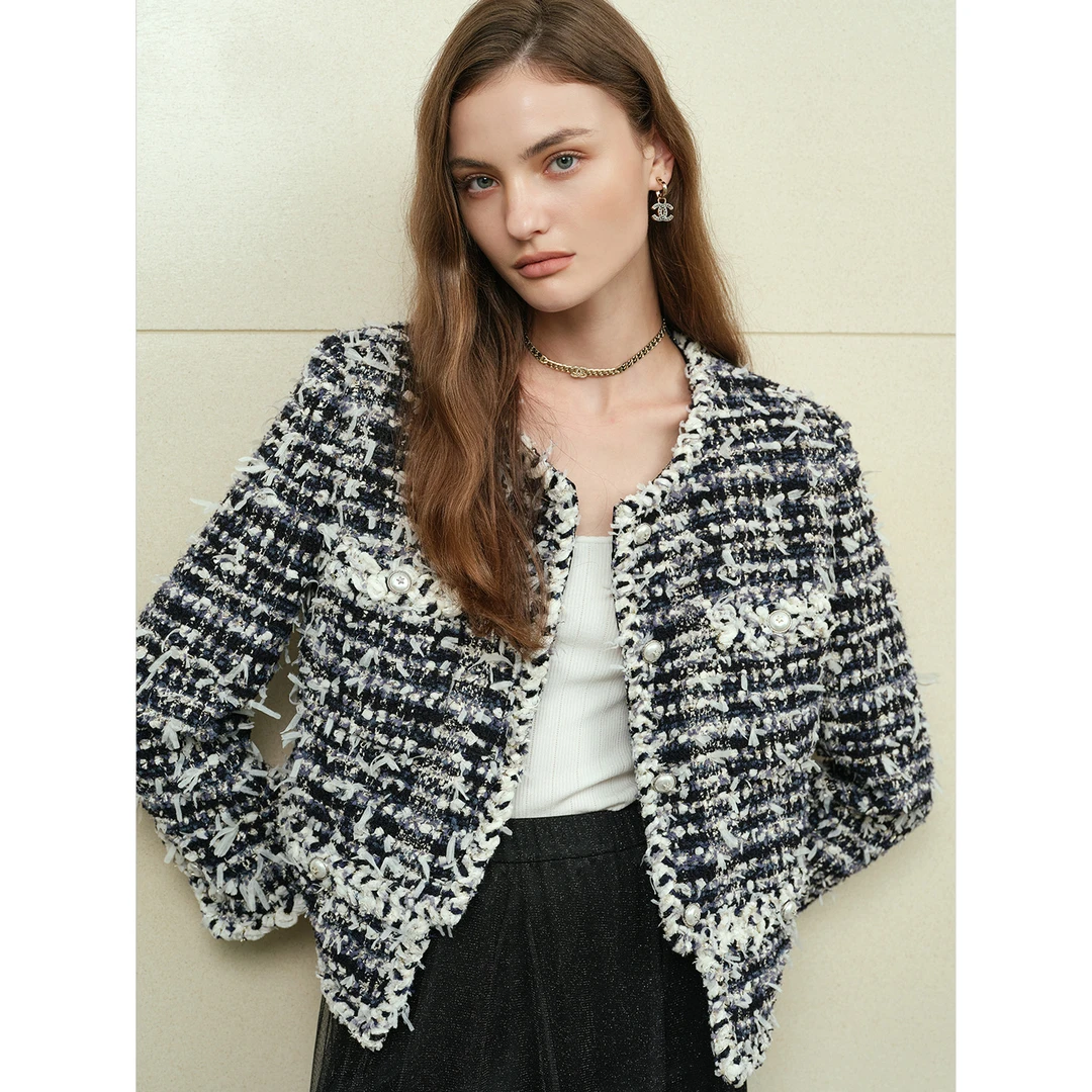 小岛微风【达播】法国进口SCOP 蝴蝶纱粗花呢小香外套 WT090706