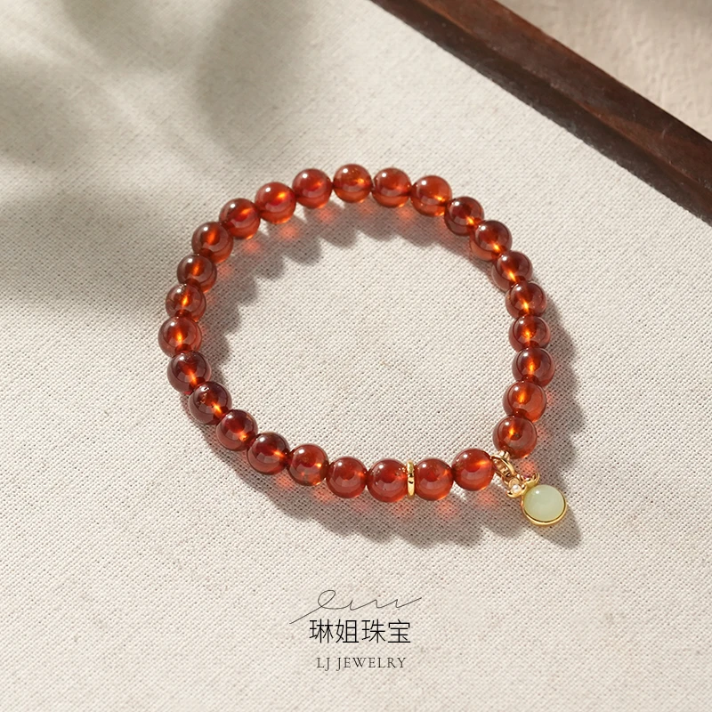 【琳姐甄选】天然芬达石榴石女款手链设计款素圈时尚首饰珠宝6mm+