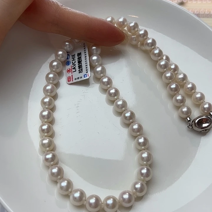 淡水珍珠银S925镶嵌颈饰8-9