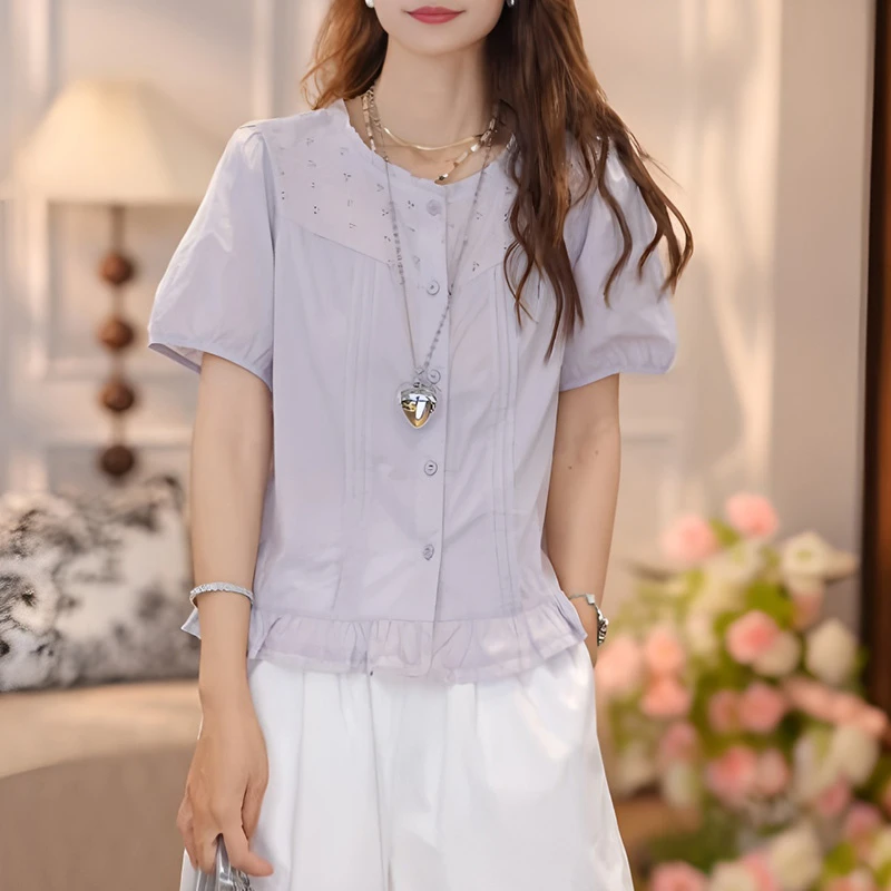 法式温柔甜美风格短袖衬衫2025年夏季新款财阀千金女装高级感上衣