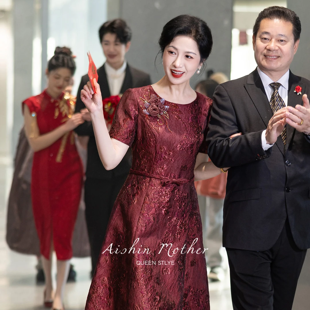 艾诗霓【锦时】妈妈礼服高端气质显瘦喜婆婆婚宴日常A版喜庆礼服裙
