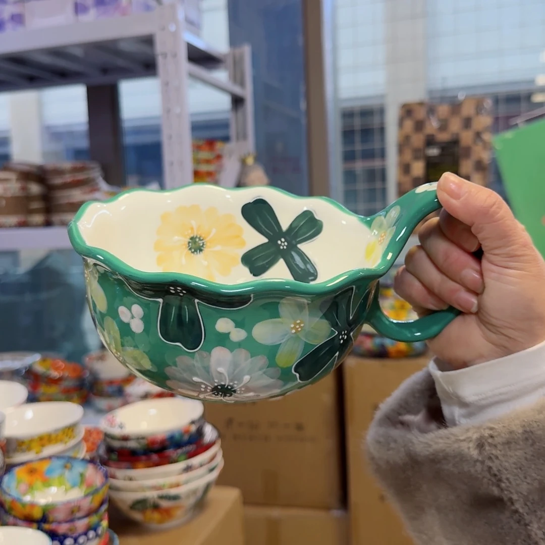 瓷片6.5英寸花海曲把碗一只