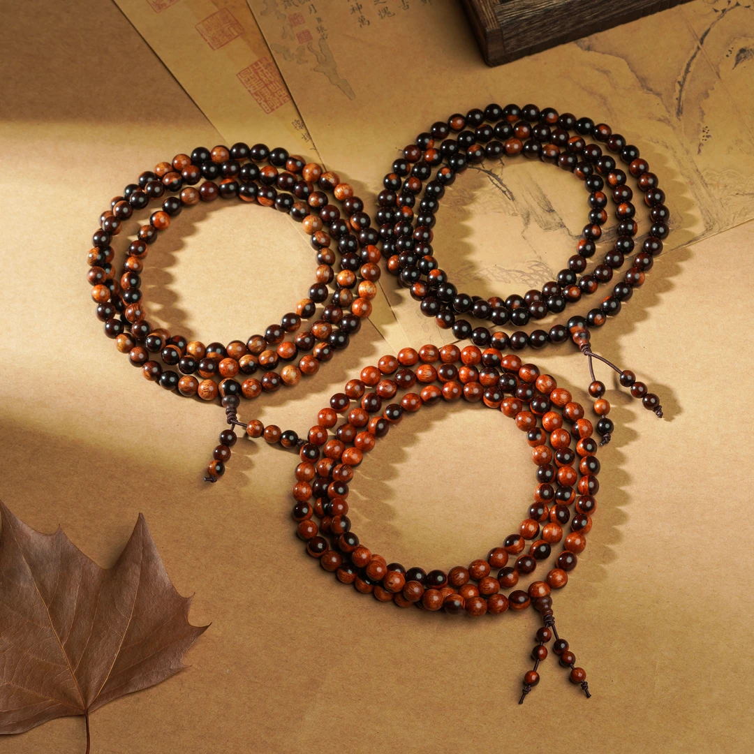 小叶紫檀阴阳素串7MM多圈手串 （多样性发其一）Q2