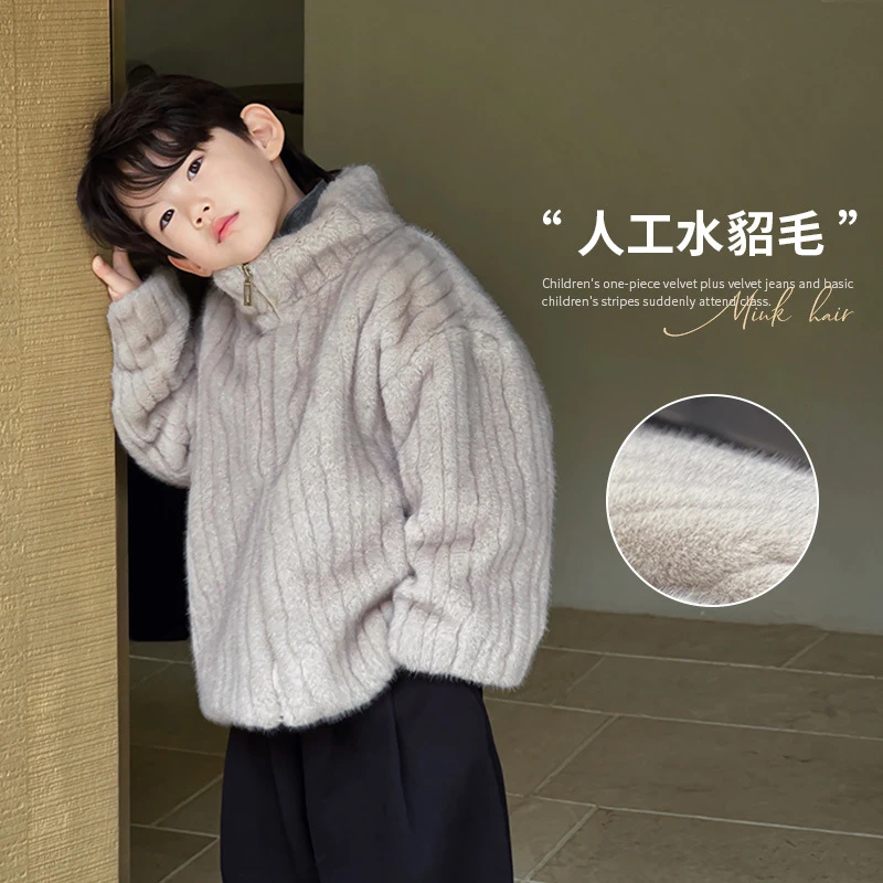 儿童冬季皮草外套男女童环保人造水貂毛毛外套加厚保暖洋气时尚